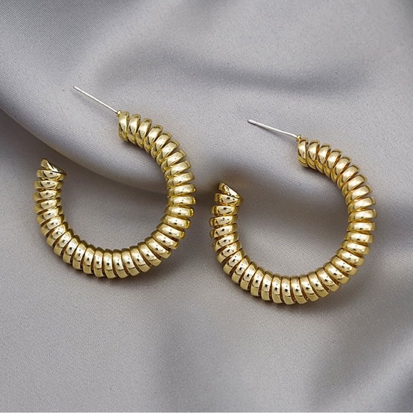Spiral Gold Hoops - Picture 6 of 12